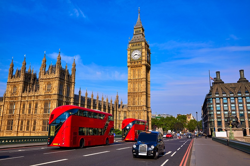 Big Ben Clock Tower and London Bus at England